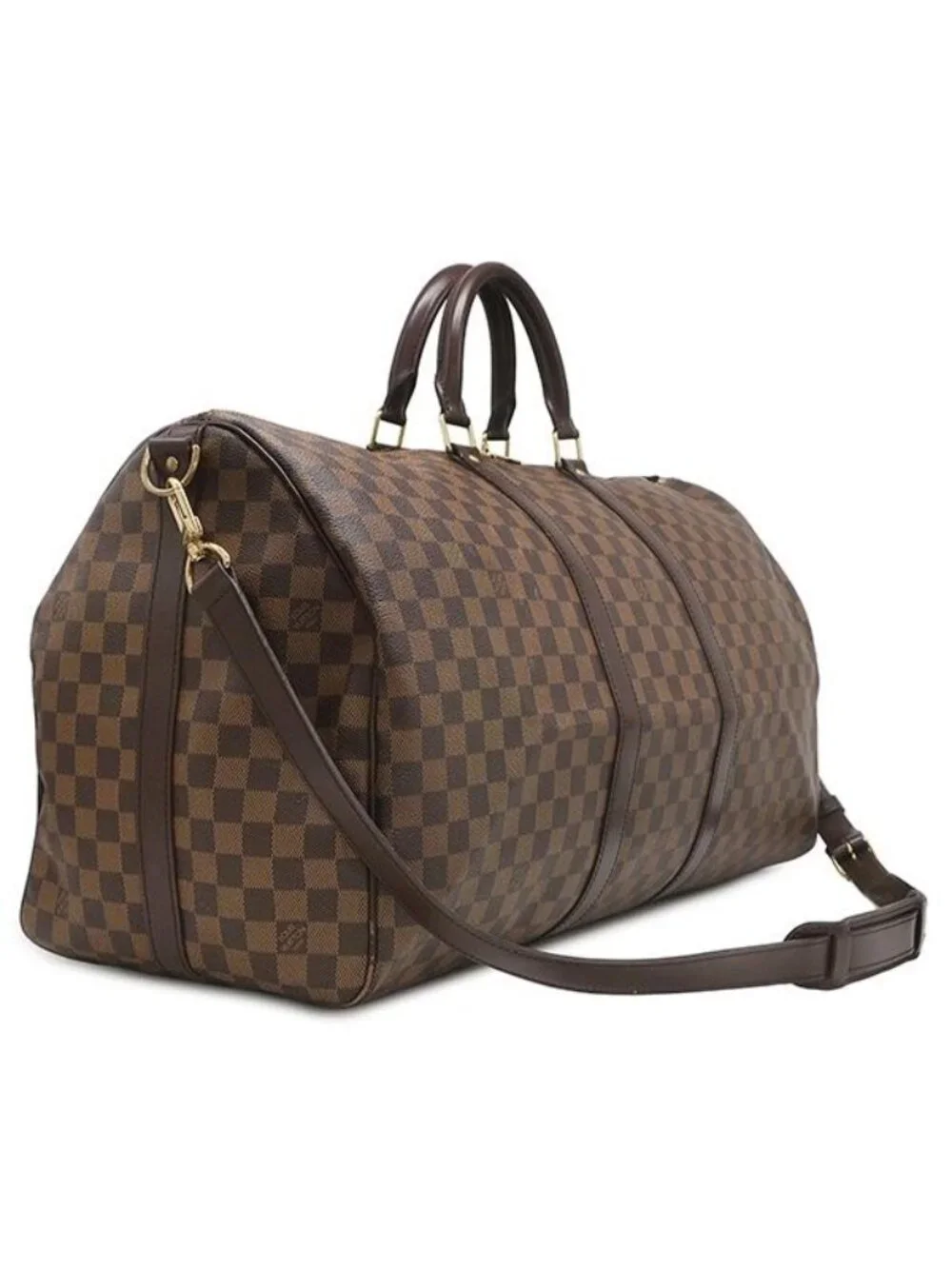Louis Vuitton Boston Bag Keepall Bandouliere 55 Damier Canvas Ebene Gold Brown